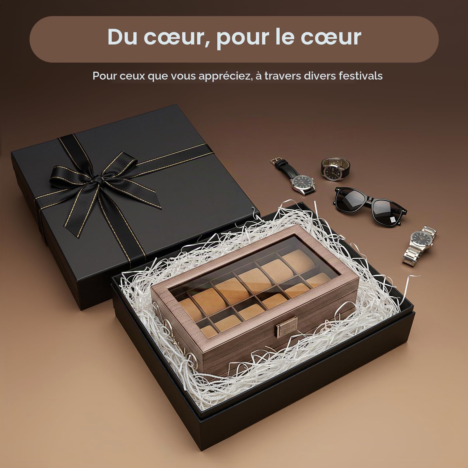 Boite a Montre 24 Compartiments Coffret Montre Rangement Vitrine
