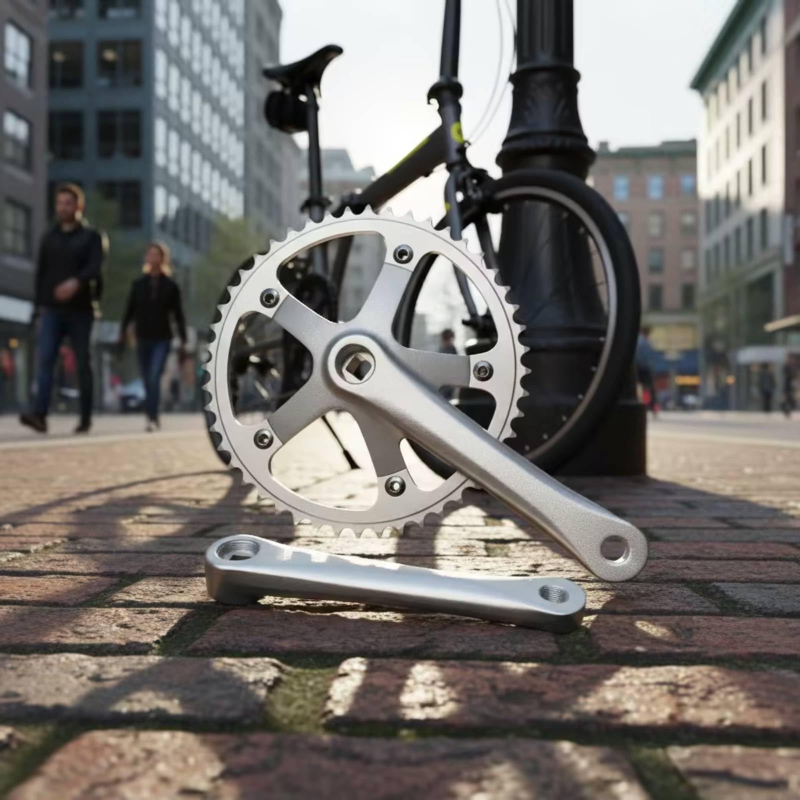 Juego Bielas Plato Individual Plateado Plato Individual CNC Pedal para Ciclismo en Ciudad