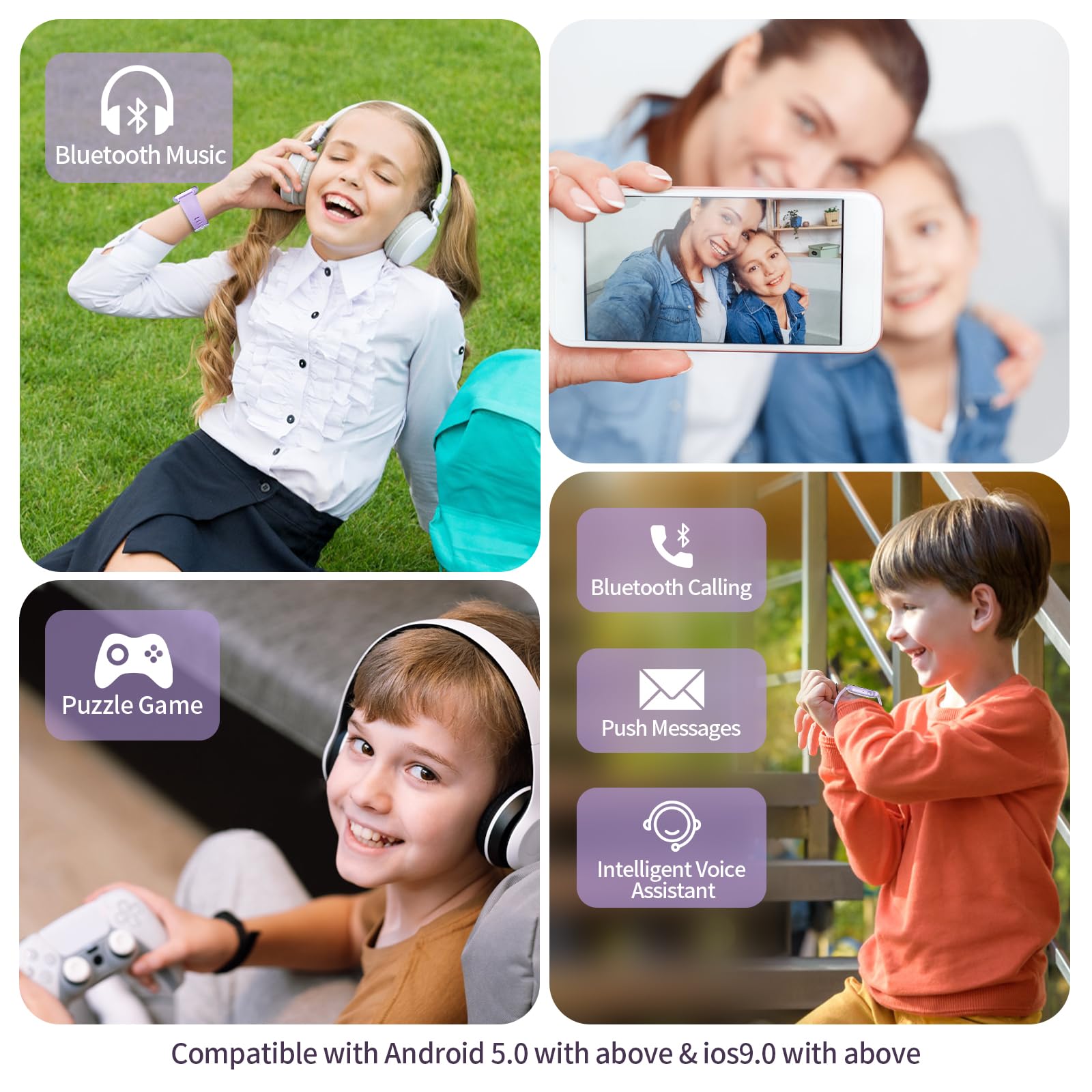 EUNICECG Smartwatch Bambini per Bambino Bambina - Contapassi Cardiofrequenzimetro 100+ Sportive Sveglia Calcolatrice Giochi Regalo - Orologio Fitness Digitale Orologio Smartwatch per Ragazzi Ragazze