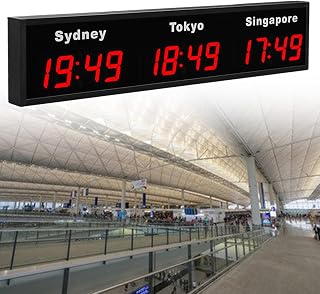 City World Time Wall Clock, 3/4/5 Timezone Wall Clock, 12/24 Hours,15-20M Viewing Distance, for Hotel Airport,5City-Blue (Red 3City)