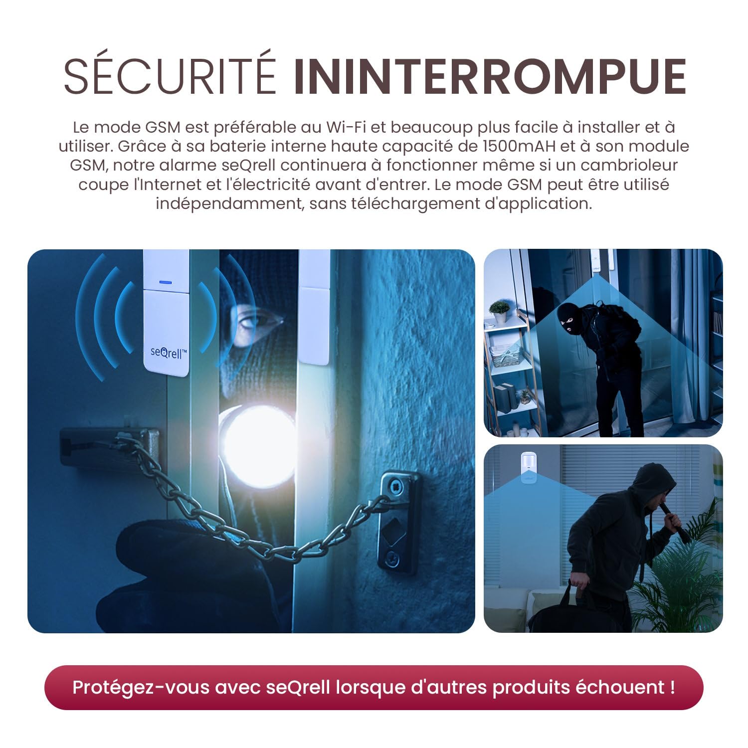 Système Alarme Maison sans Fil WiFi et GSM 4G sans Abonnement, Kit d'alarme Anti-Intrusion avec Écran Tactile et Batterie 1500 mAh. Application Tuya Smart Life, Alexa, SQ4324C