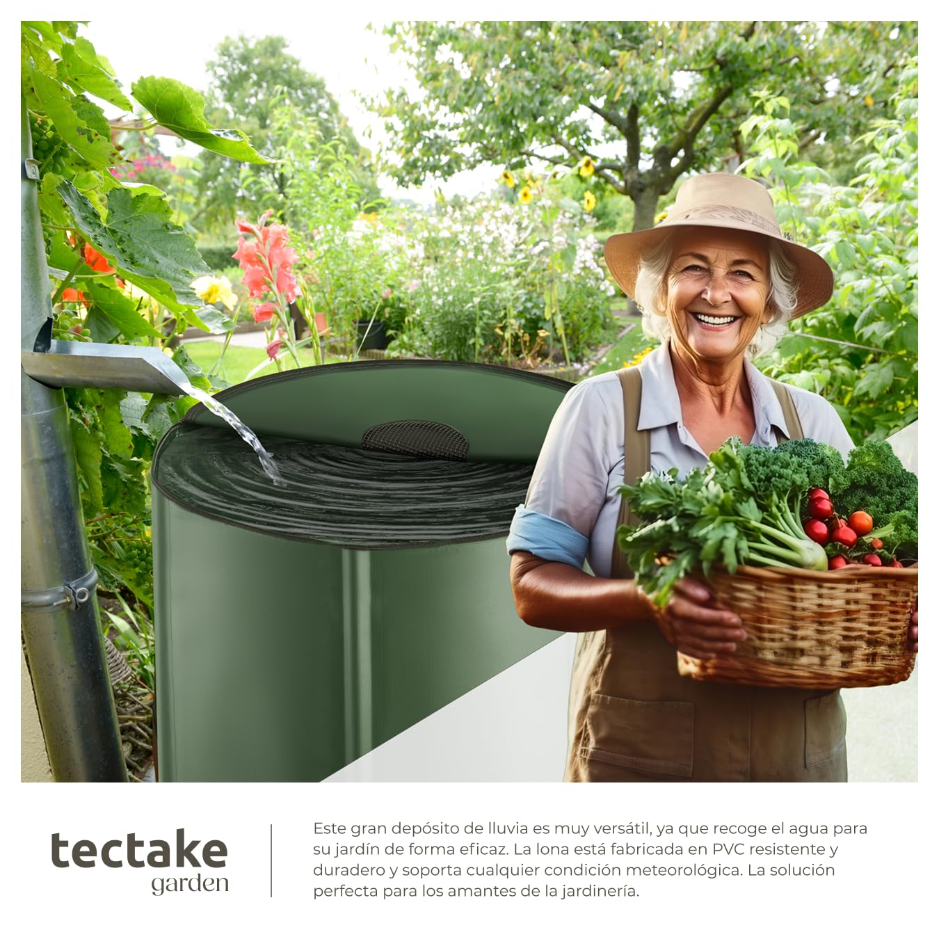tectake® Deposito Agua Lluvia Plegable, Bidón con Grifo, Bolsa Agua Resistente Intemperie, Accesorios Camping, Garrafa Agua, Supervivencia, Fácil Montaje, Recolección Agua Lluvia - 380 litros