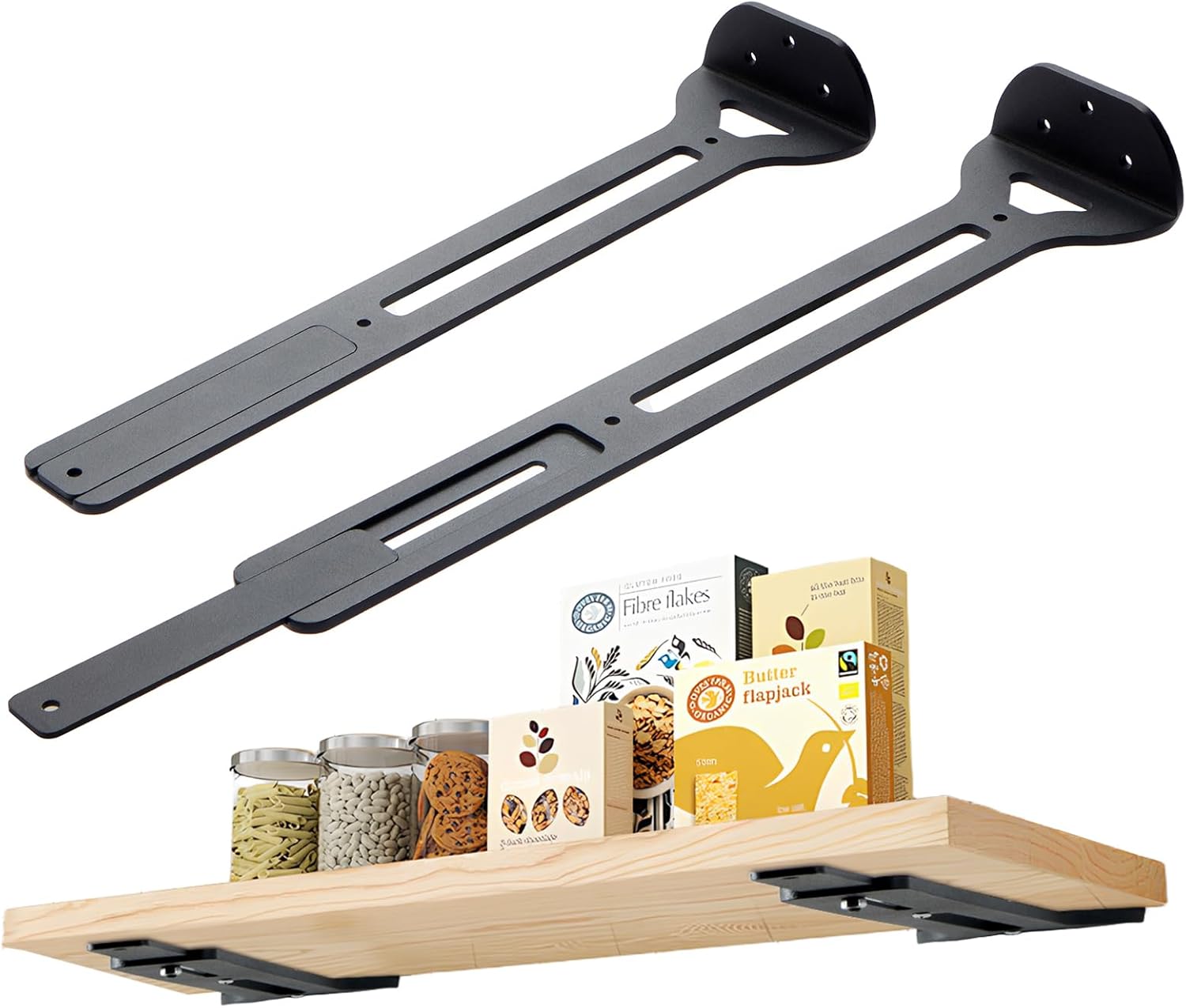 KHAMAL Adjustable Floating Shelf Brackets 16 to 19.7 Inch - 2 Pack Heavy Duty L Brackets for Shelves, Industrial Metal Brackets for Home, Office, DIY