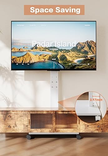 Miniatura 9 de Soporte de TV rodante resistente para televisores de 32 a 75 pulgadas, carrito de TV móvil con giro de 60, altura ajustable, rotación de