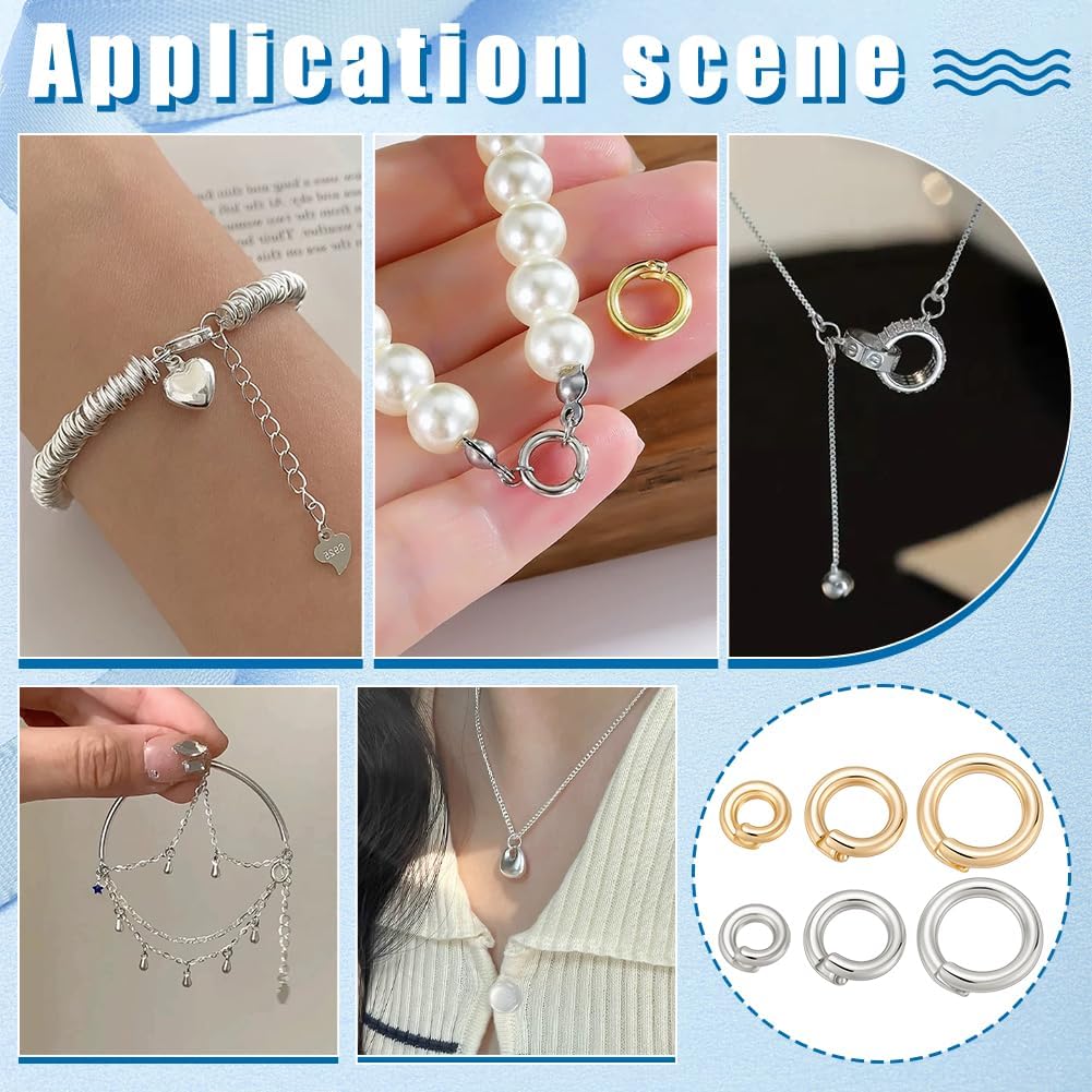 PH PandaHall 24pcs 14K Gold Plated Locking Jump Rings, 5.5/8/10mm Round Locking Jump Rings, Circle Clasp Ring Connector for Necklace Bracelet Keychain Jewelry Making - Image 5