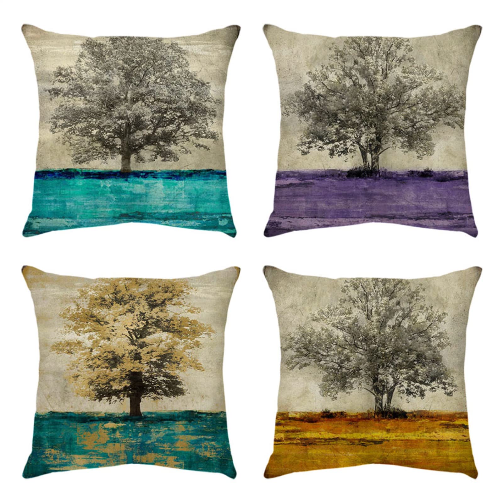 4 Piezas Funda de Almohada Arbol Gris Fundas de Cojín Terciopelo Sencillo y Decorativo para Sofá Camas Dormitorio Coche Lino Cojines Throw Pillow Covers 80x80cm/32x32 Inch