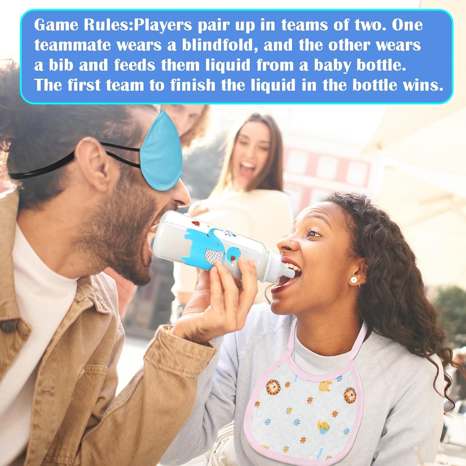 Threlaco 18 Pcs Bottle Baby Shower Games 6 Plastic Baby Bottles Bulk 6 Disposable Eye Mask Shade Cover 6 Babies Bibs Gender Reveal Game Party Games Favors Supplies (Boat,Blue)