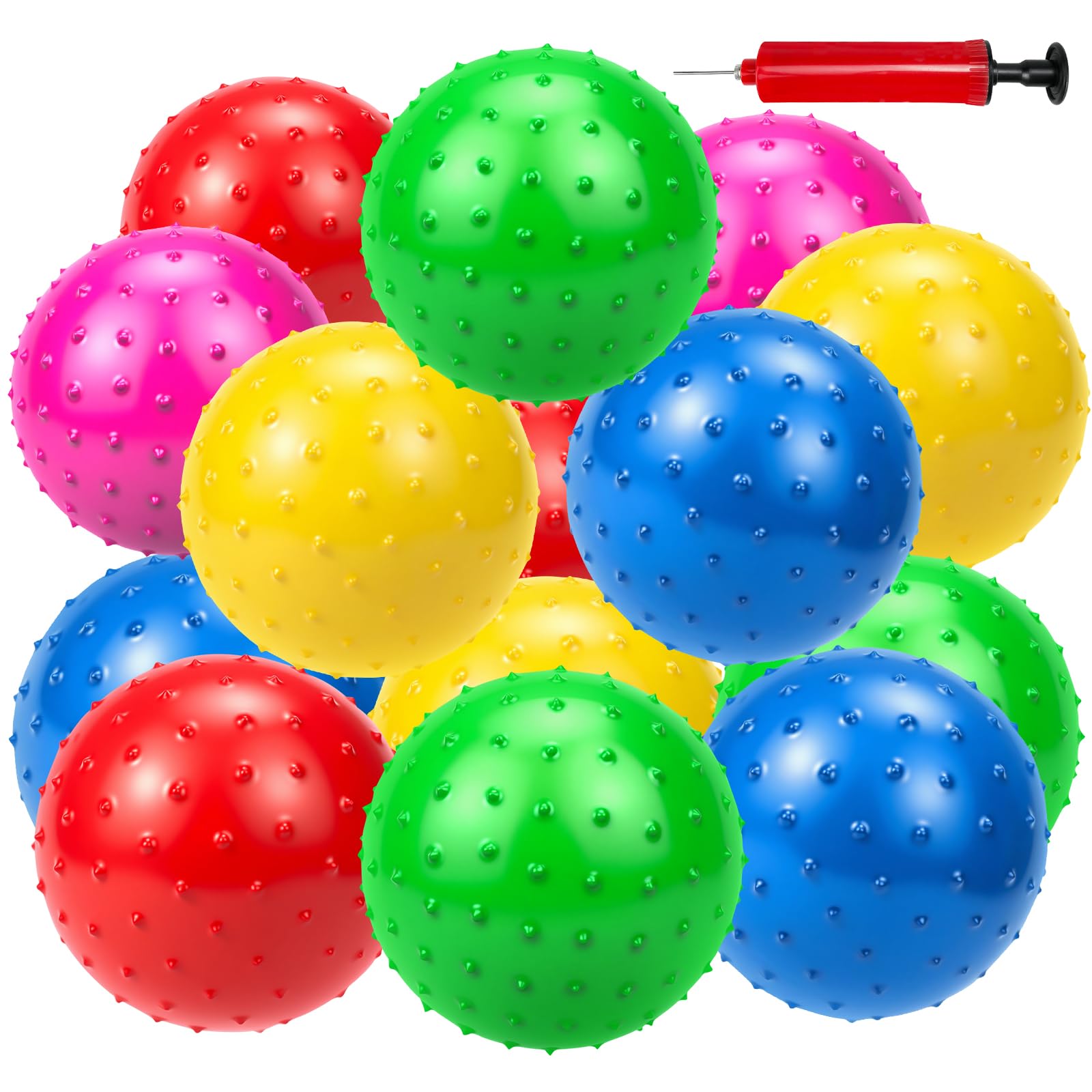 20 bolas inflables para niños pequeños, bolas sensoriales de 9 pulgadas, bolas sensoriales de masaje con pinchos, bolas de estrés a granel con bomba de aire, juguetes sensoriales deportivos para