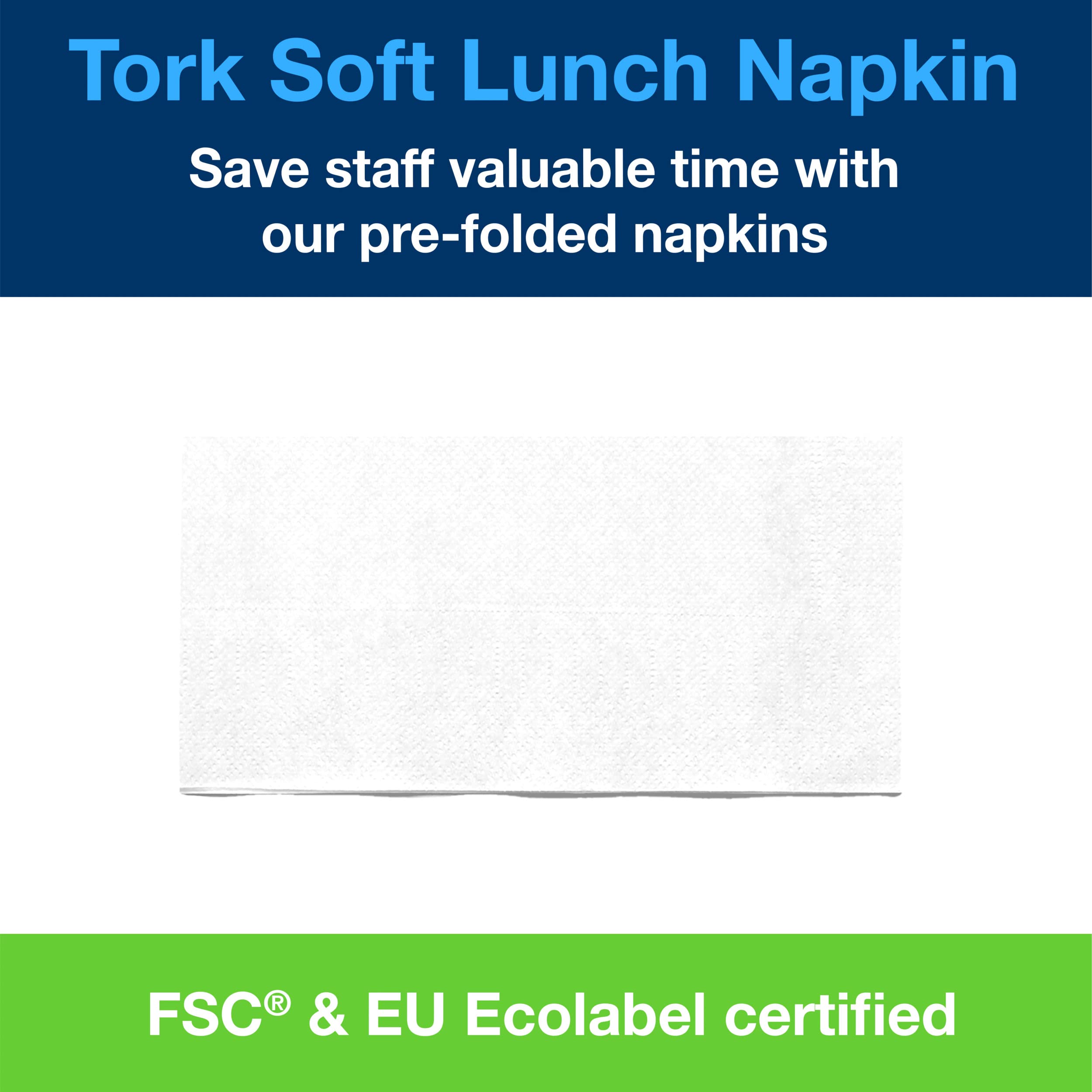 Tork 477416 Soft Lunch/Servilletas para almuerzo de tres capas/plegado americano 1/8 / color blanco / 10 paquetes x 150 unidades (1500 servilletas) / 33 x 32,6 cm/Advanced
