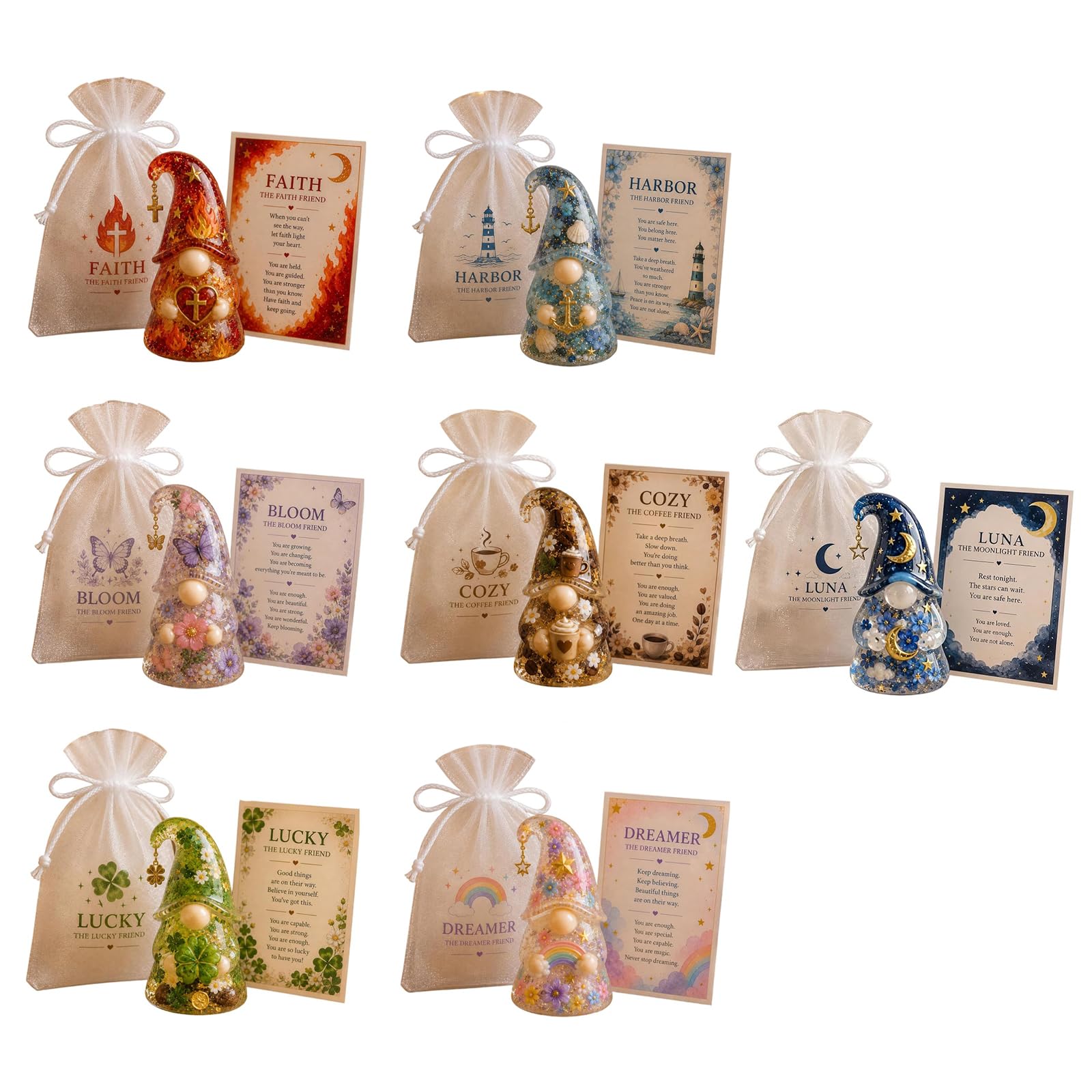 Gnomes de soutien émotionnel pour retrouver le sourire avec leurs cartes positives