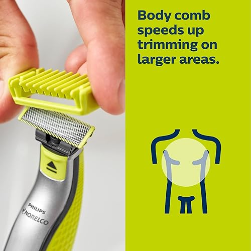 Vista 38 de Philips Norelco OneBlade 360 con conectividad híbrida facial + cuerpo, recortadora eléctrica de barba, afeitadora y peluquería corporal