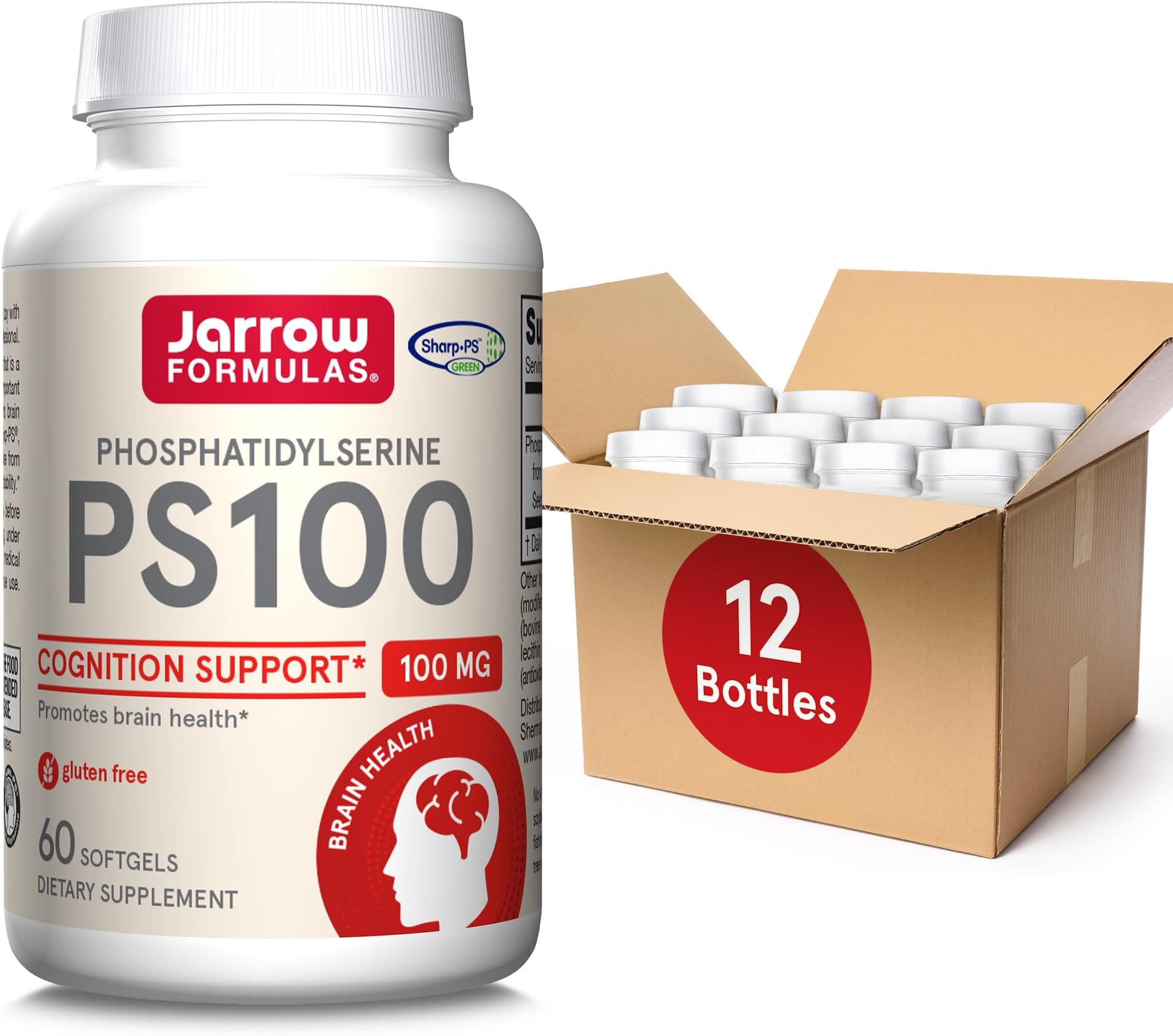 PS100 Phosphatidylserine 100 mg, Dietary Supplement for Brain Health and Cognition Support, 60 Softgels, 20-60 Day Supply, Pack of 12