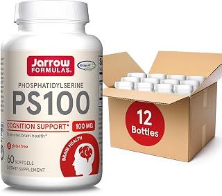 Jarrow Formulas PS100 Phosphatidylserine 100 mg, Dietary Supplement for Brain Health and Cognition Support, 60 Softgels, 20-60 Day Supply, Pack of 12