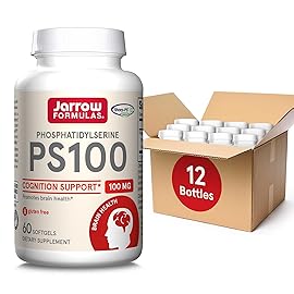 Jarrow Formulas PS100 Phosphatidylserine 100 mg, Dietary Supplement for Brain Health and Cognition Support, 60 Softgels, 20-60 Day Supply, Pack of 12