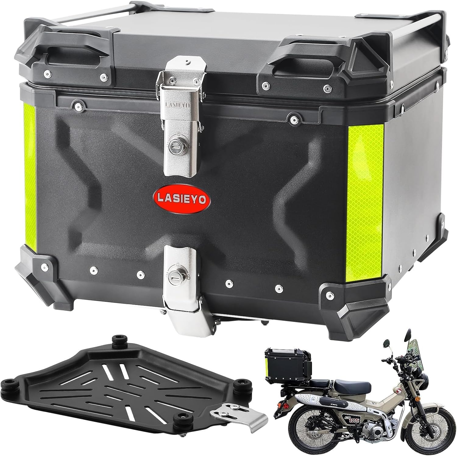 NCONCO 55L Top Case pour Moto, Aluminium Étanche Coffre à Bagages Universel avec Serrure de sécurité pour Le Rangement du Casque, Étanchéité IP68 (Noir 55L)