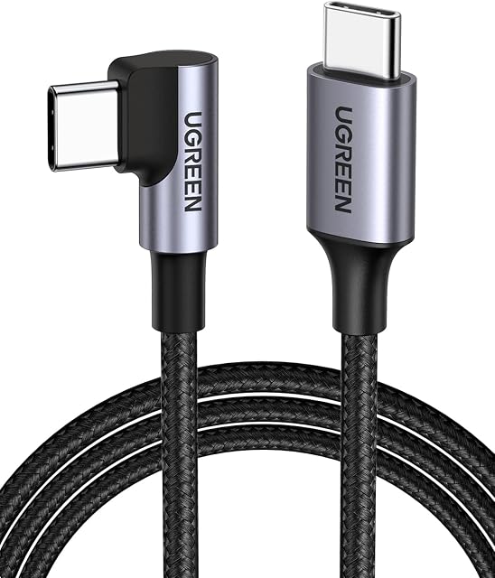 UGREEN USB C to USB C Cable 60W Fast Charge Right Angle Type C Data Lead Compatible with Galaxy S22 21 Ultra, Mi11, Pixel 7 6, iPad Air 5/Pro 2021 (3M)