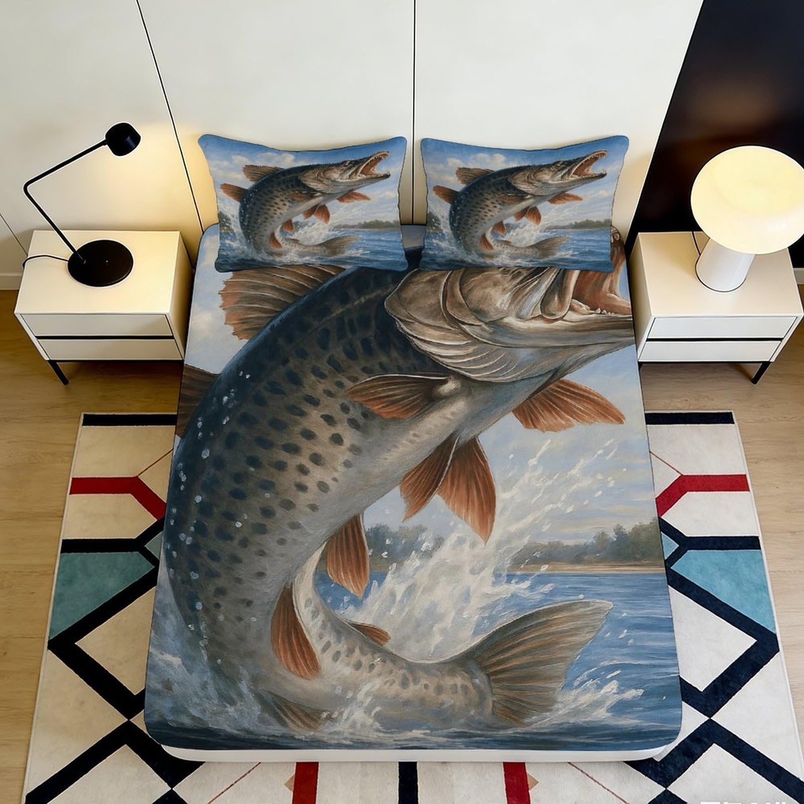 3D Printed Jumping Fish Fitted Sheet Microfiber Soft Water Splash Mattress Cover for Bedroom Decor Dorm Protection 90x200x25cm