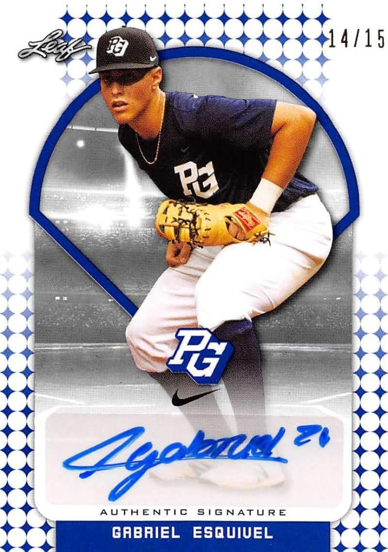 2018 Leaf Perfect Game National Showcase Autographs Blue Baseball #BA-GE1 Gabriel Esquivel Auto Autograph SER/15 Trading Card produced by Leaf