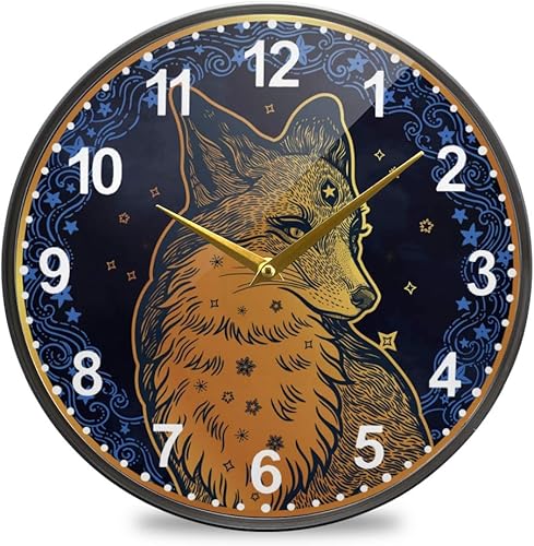 ALAZA Fox Portrait Boho Moon Star - Reloj de pared silencioso que funciona con pilas, para decoración de sala de estar, 12 pulgadas  9.5 pulgadas
