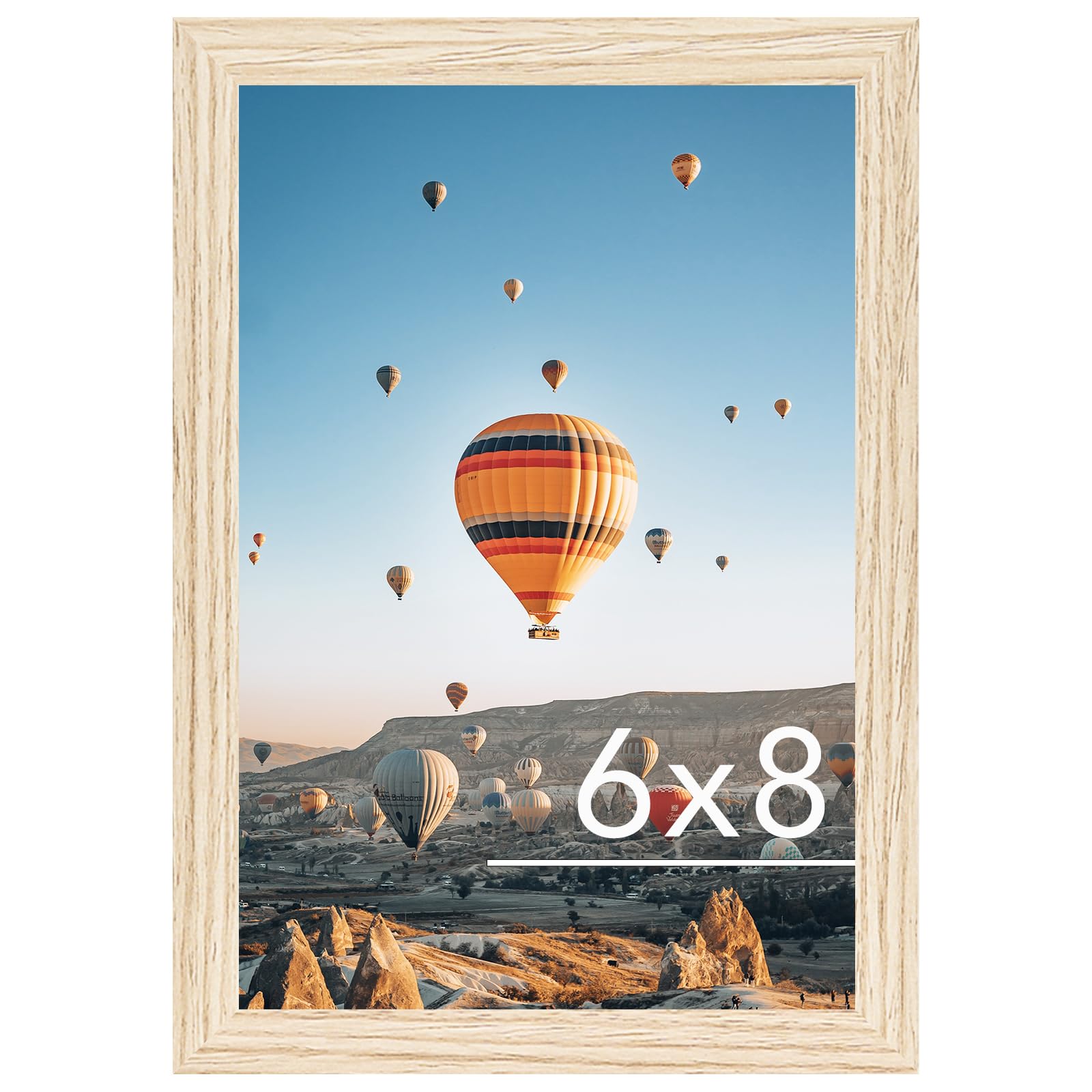 JCJMY 6x8 Picture Frame for Wall Hanging or Tabletop, Wall Mounting Horizontally or Vertically, 6 x 8 Wall Gallery Poster Photo Frame with Shatter Resistant Plexiglass, Natural