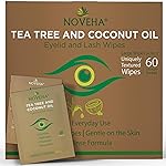 NOVEHA 60PCs Tea Tree & Coconut Oil Eyelid & Lash Wipes - For Demodex, Blepharitis & Itchy Eyes, Individually Wrapped Eyelash Wipes With Aloe Vera, Natural Makeup Remover & Daily Eye Cleanser