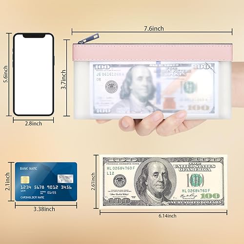 Miniatura 3 de VOCHIC 4 bolsas de almacenamiento con cremallera, bolsa de dinero de TPU rosa, bolsas de depósito bancario transparentes, bolsa de efectivo