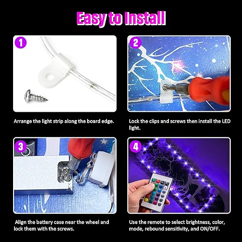 Miniatura 5 de Versión de carga USB mejorada luz LED para patineta, luz de borde de patineta con control remoto, 16 cambios de color, libre de cambios de baterías,
