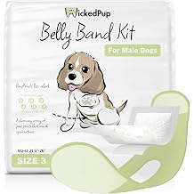 Male Dog Belly Band Kit, 1 Washable Wrap + 50 Liners, Size 3 21.5"-26"