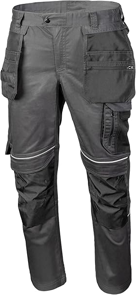 Högert Technik Hasso Werkbroek, veiligheidsbroek, stretch, versterkt, XL, donkergrijs, robuust, gereedschapszakken, kniebeschermers, bouwbroek, ambachtelijke broek, grijs, XL