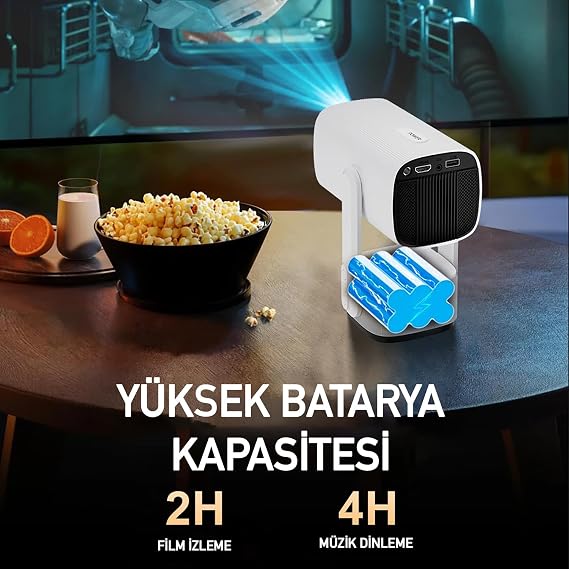 ROBEVE Full Hd 1080P Şarjlı Projeksiyon Cihazı - Dev Ekran, Wifi Bağlantılı, Hazır Android Kurulu, Hdmı/usb Girişli, Ev Sinema Sistemi