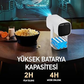 ROBEVE Full Hd 1080P Şarjlı Projeksiyon Cihazı - Dev Ekran, Wifi Bağlantılı, Hazır Android Kurulu, Hdmı/usb Girişli, Ev Sinema Sistemi