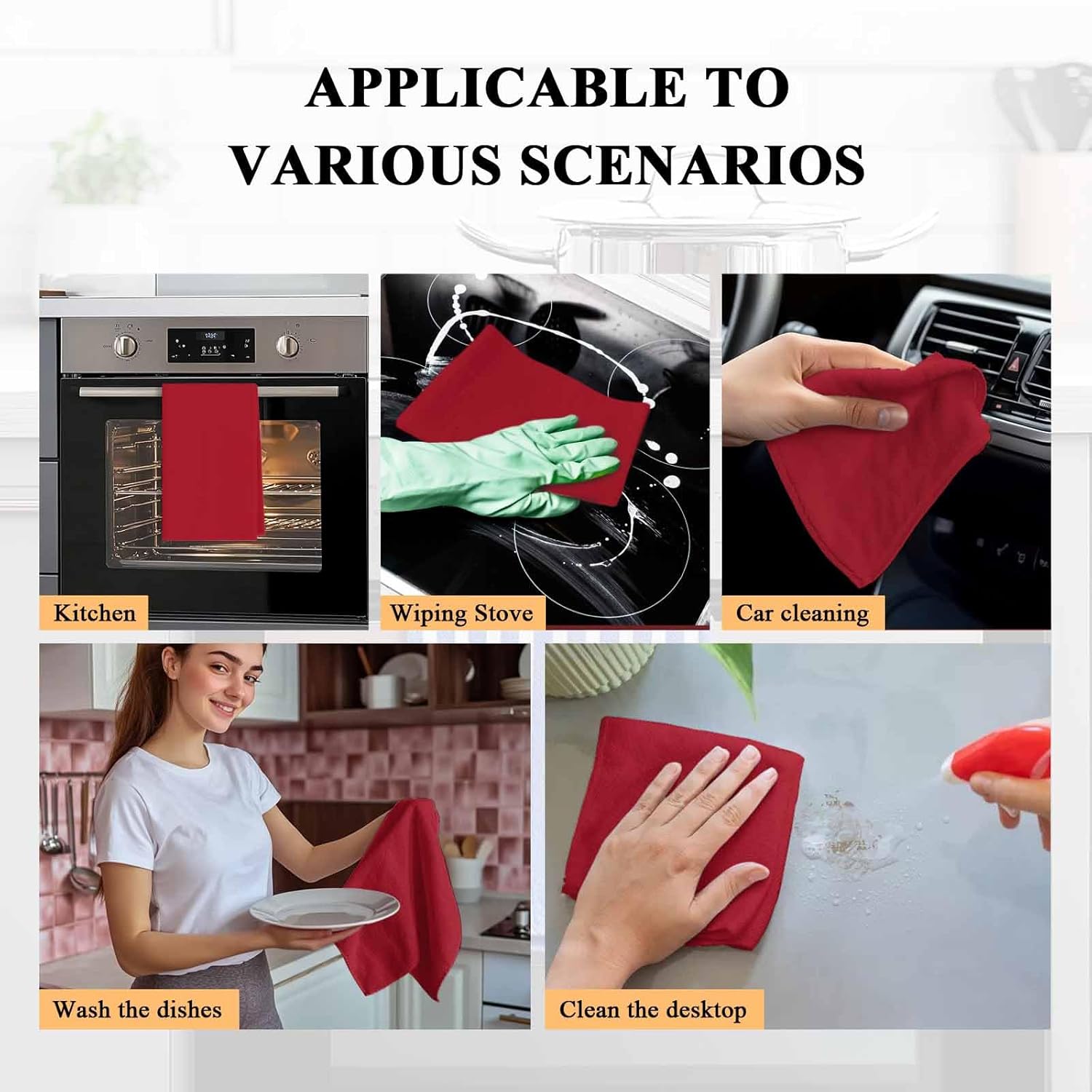 Red Kitchen Towel Solid Color Quick Dry Absorbent Dish Towels Soft Microfiber Cloth Dishcloth for Kitchen Cooking Baking 16 x 24 Inch, 4 Pack