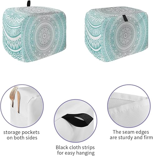 Miniatura 2 de Cubierta para tostadora de flores color turquesa y gris degradado, 4 rebanadas, cubiertas grandes para electrodomésticos de cocina, mandala floral,
