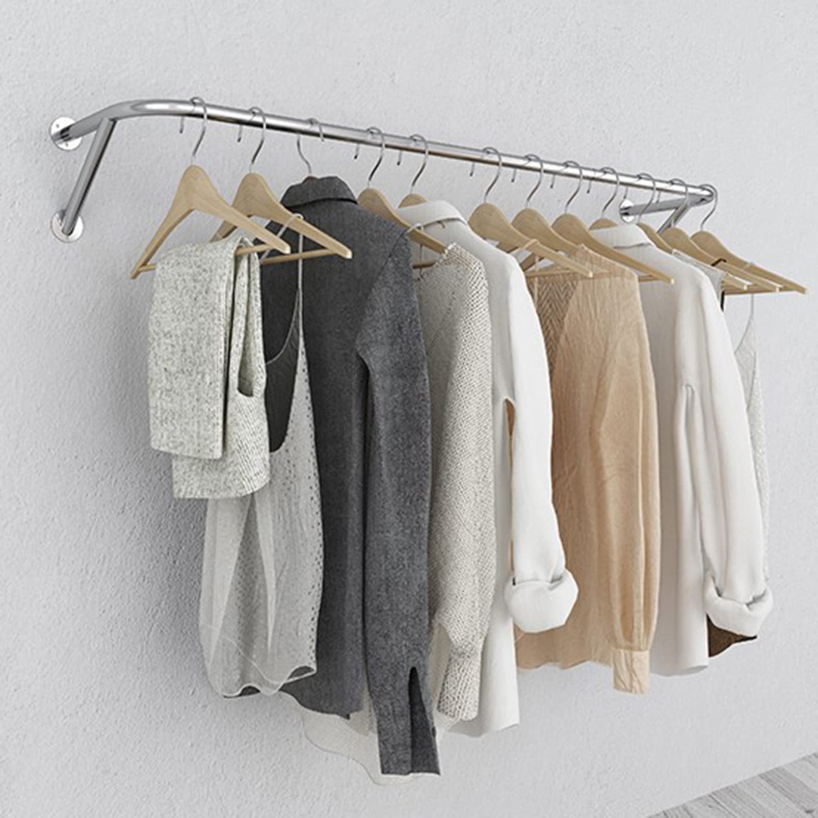 Modern Retail Garment Display rack, Boutique Store Hanger Industrial Pipe Clothes Bar, Wall-Mounted Garment Holder Storage Shelves Gold Clothes Rod, Cloakroom Organizer S,Silvery-Length 100CM