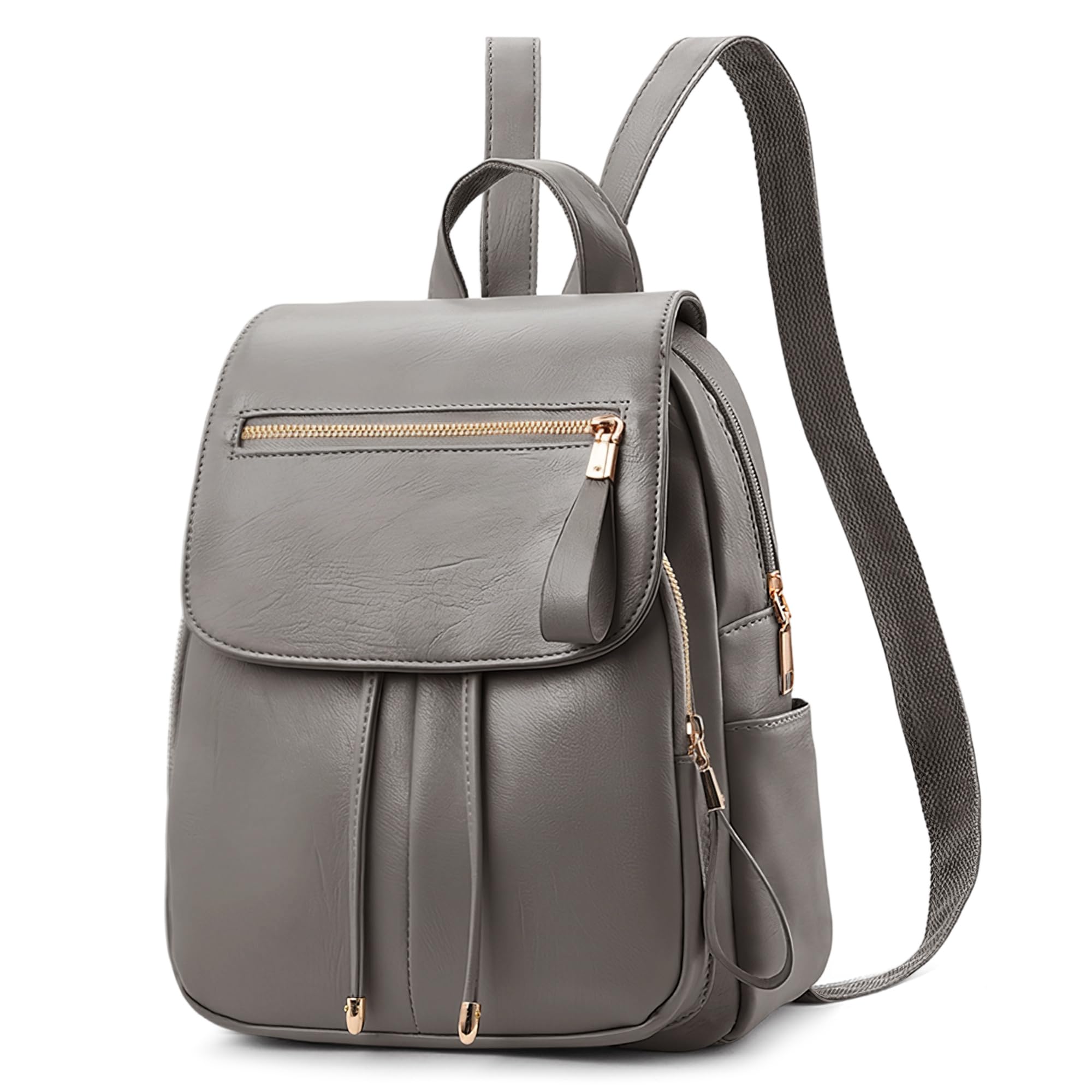 Moda Simple Mochila Mujer Diario Casual Trabajo Mochilas Elegante Bolso De Hombro Viaje Compras Escuela Cuero PU Impermeable Medio Antirrobo Bolso Bolsas De Hombro Gris