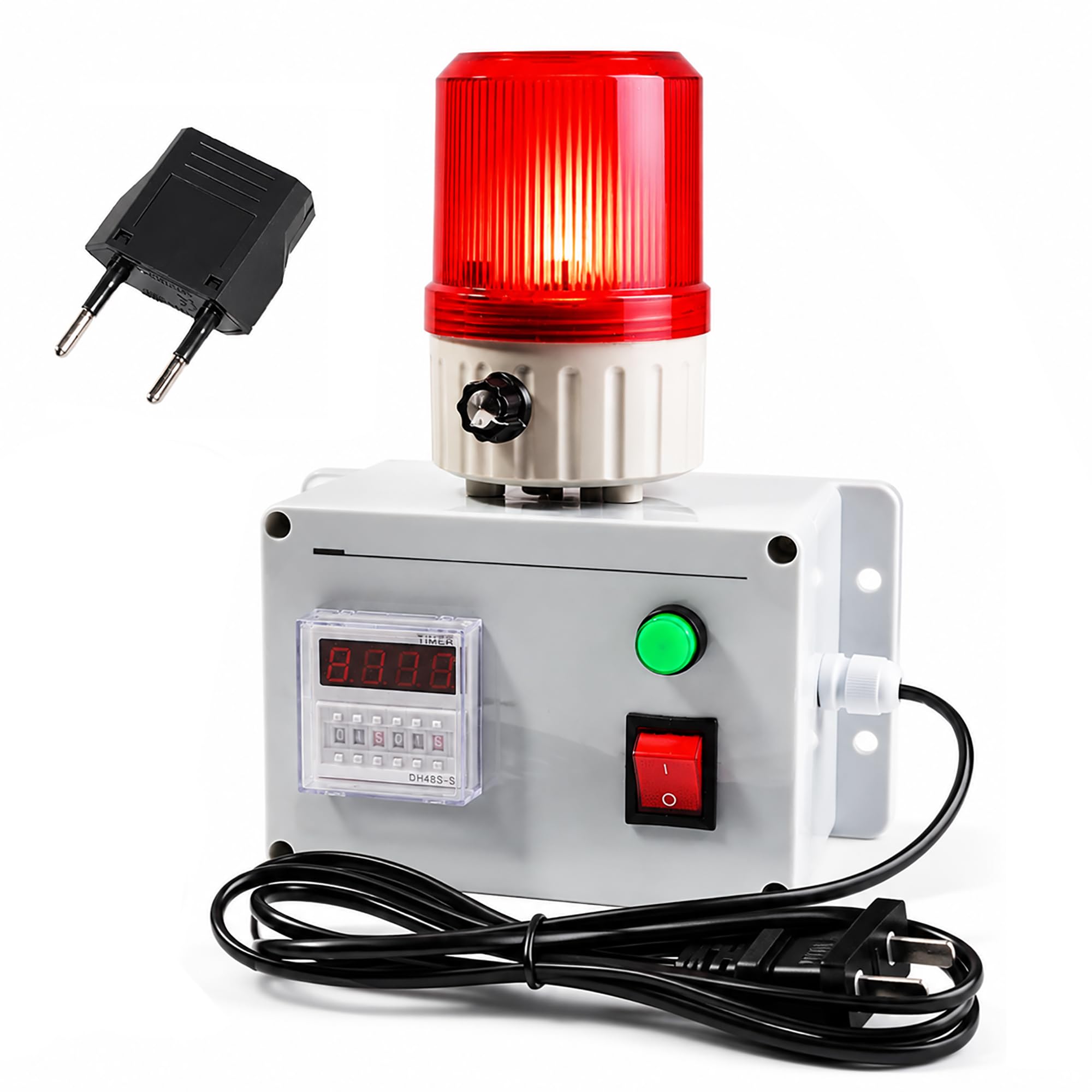 Industrieller Zyklus-Timer Alarm Digitales Zeitrelais 220V Einstellbare Lautstärke 105dB Blinklicht Zyklus- & Einzel-Dual-Modus Auto-Wiederholungs-Timing Zurücksetztaste Industrielle Sicherh