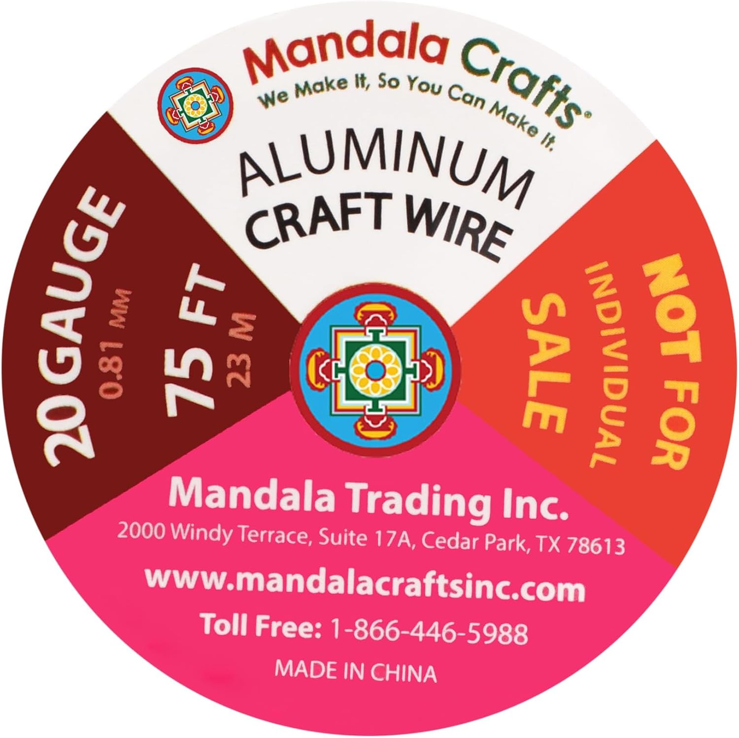 Mandala Crafts 20 Gauge Anodized Aluminum Craft Wire for Jewelry Making - 450 FT Colored Flexible Silver Copper Gold True Blue Purple Pink Wire - Bendable for Bonsai Armature Crafting Sculpting