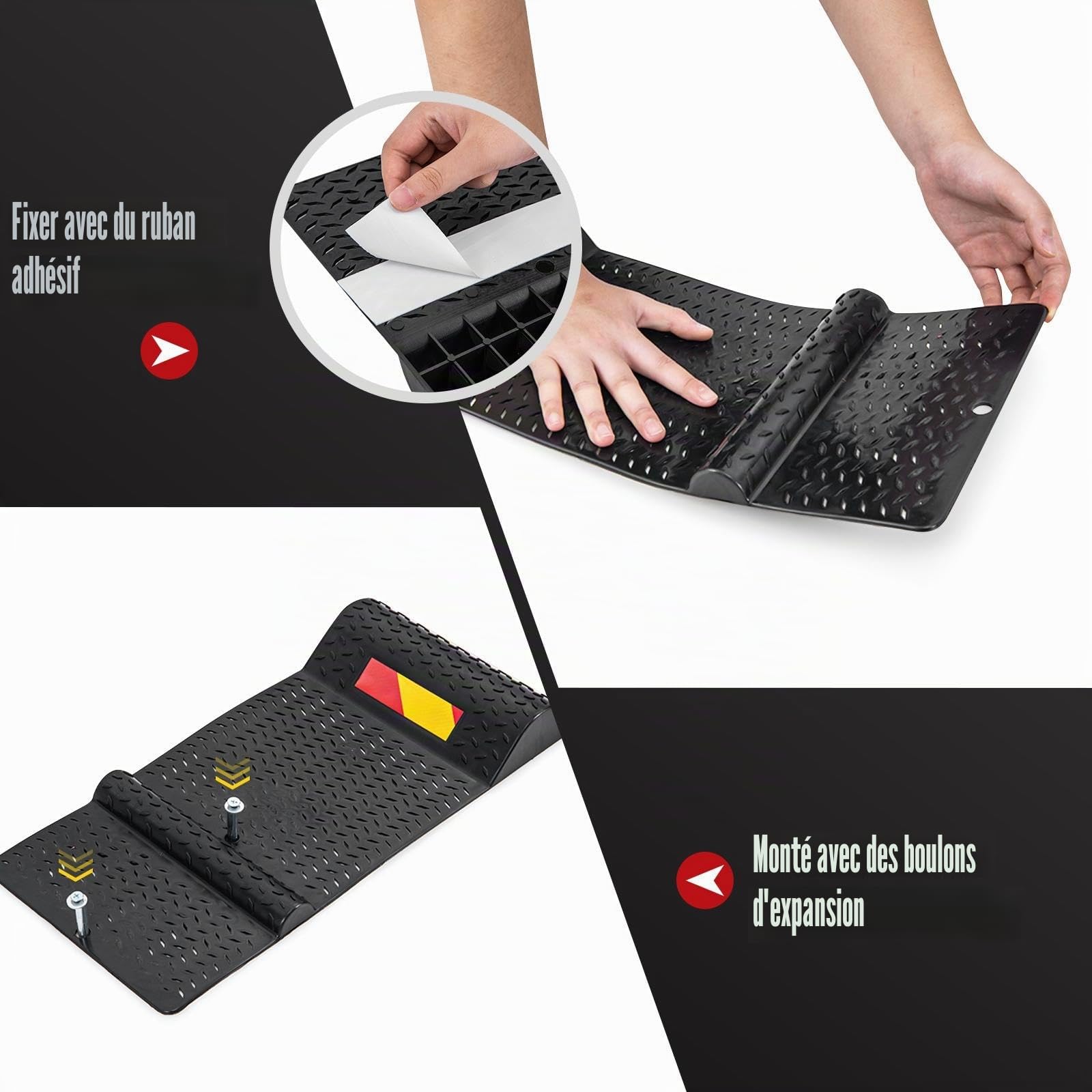 SOARS Tapis de Stationnement Antidérapants 2 Pièces, Charge 3500 KG | Stop Parking Antidérapant avec Bande d'Avertissement, 4 Vis d'Ancrage, Protection Anti-Collision, pour Voiture, Caravane