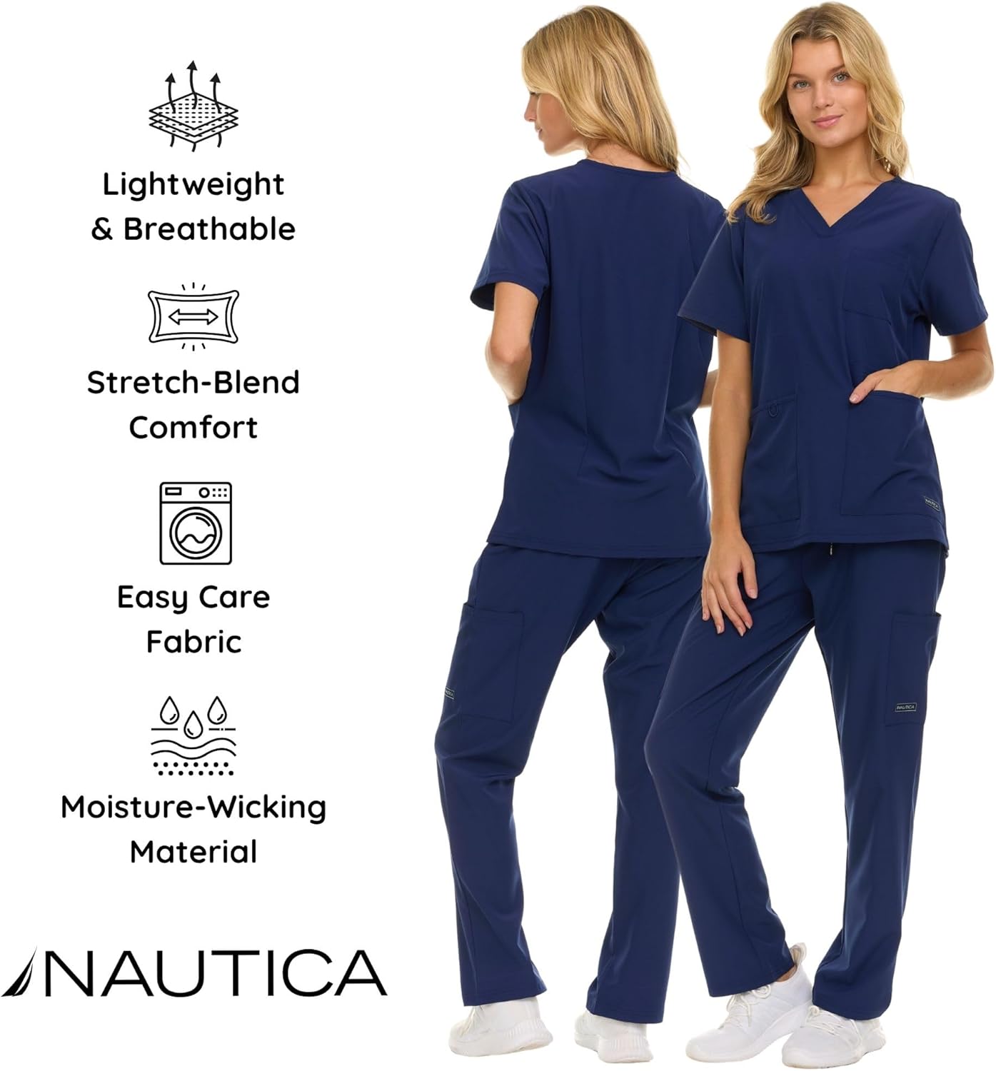 Nautica Women's Scrub Set, 9-Pocket Breathable & Stretchy Pants & Tops - Image 3