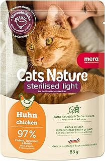 MERA Cats Nature Sterilised/Light Huhn Katzenfutter Nass 12x85g | Für sterilisierte/kastrierte Katzen | ohne Zucker und Getreide | fettarmes Katzen Nassfutter hoher Fleischanteil