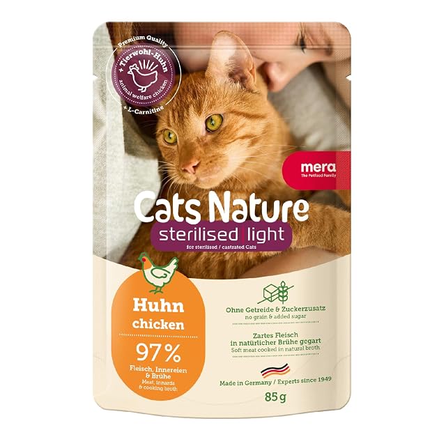 MERA Cats Nature - Comida húmeda para Gatos esterilizados, sin azúcar ni Cereales, 12 x 85 g, sin azúcar ni…