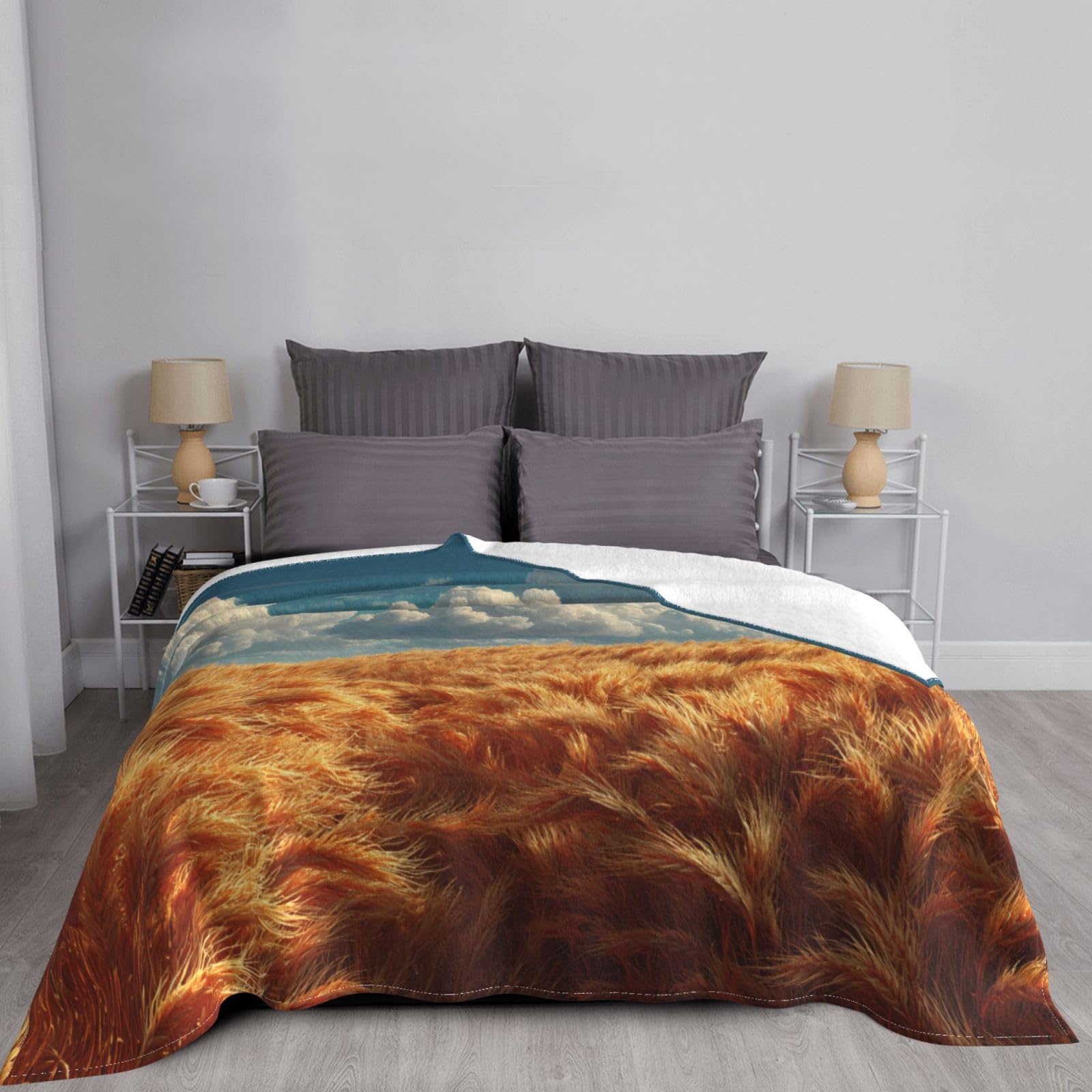 Manta de viaje portátil de 80 x 60 pulgadas, suave, resistente a las arrugas, plegable, exquisito estampado de campos de trigo de verano