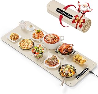 Extra Large Food Warming Mat for Countertop (XXL 36”x16”) - Full-Surface Heating Pad with 4 Temps Settings, Ideal for Buffet Party Food Warmer, Roll-Up Electric Warming Tray for All Gathering, Beige
