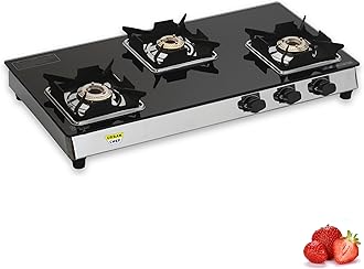 URBAN CHEF Gas Stove 3 Burners | 2 Years Warranty, ISI Certified | Gas Stove, Stove 3 Burners, 3 Burner Gas Stove, Gas Chulha, Manual Ignition, LPG & PNG Compatible Glass Gas Stove - Spark Black