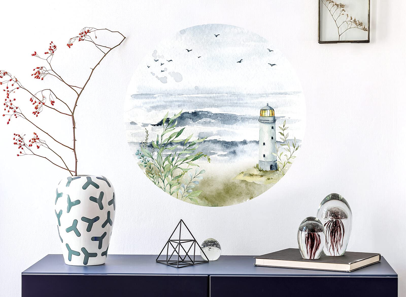Grandora Wandaufkleber Wandtattoo Schlafzimmer Strand Küste Meer Wandsticker Ostsee Wandbild Wohnzimmer Wanddeko Esszimmer Flur Tapete selbstklebend rund DL652-03