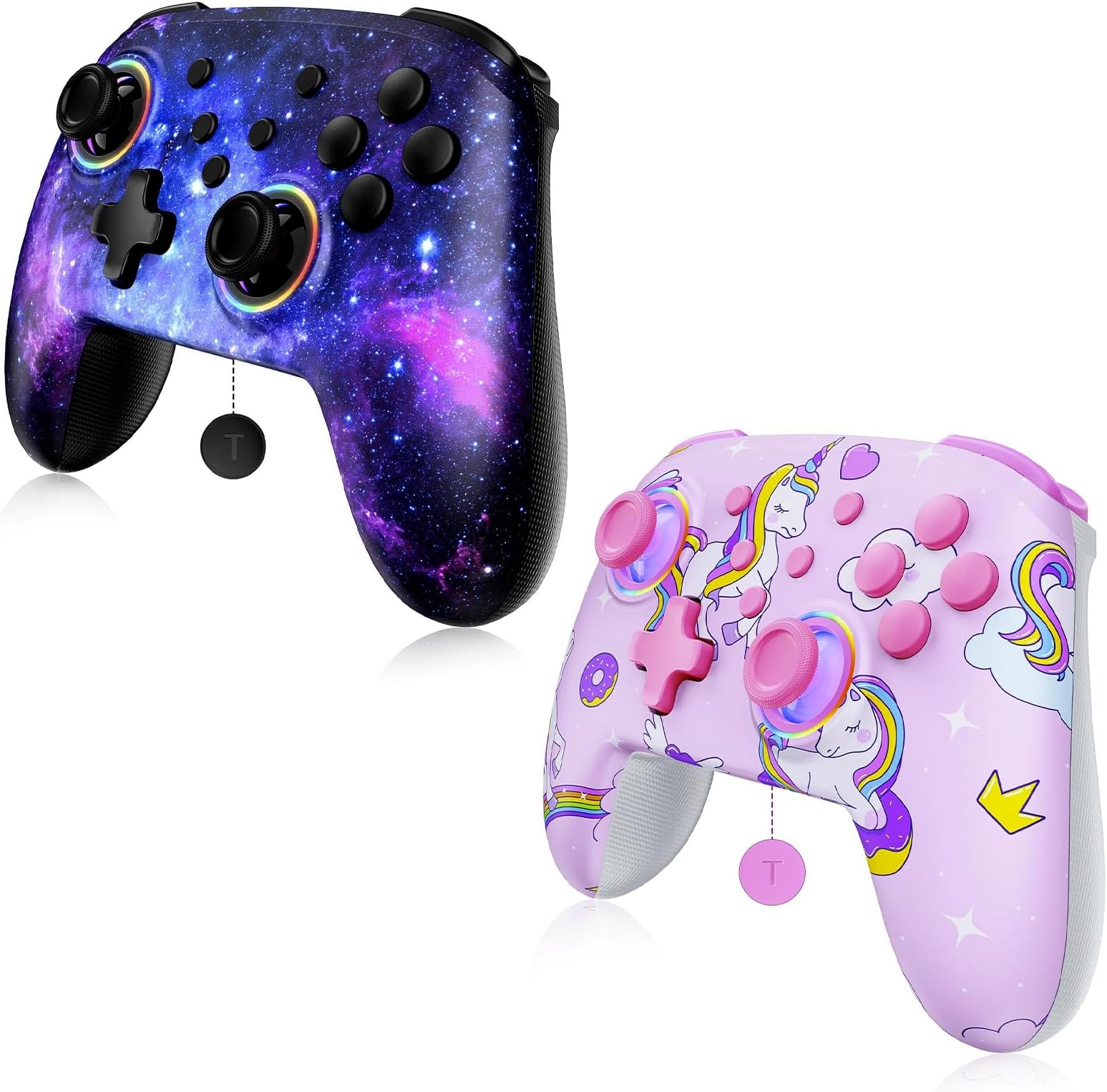 Switch Controller 2 Pack, Wireless Bluetooth Controller for Nintendo Switch 2 and Switch, with No Deadzone, Turbo, LED Light, Motion, and Dual Vibration (Cosmic Nebula & Pink Unicorn)