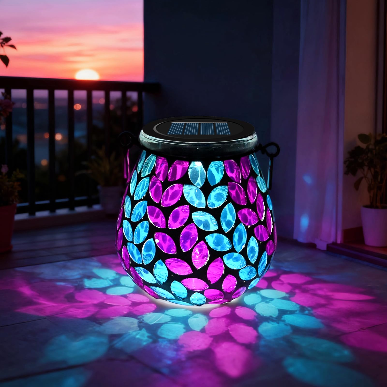 1PCS Oval Solar Mosaic Lights Outdoor, On/Off Glass Hanging Solar Mosaic Lanterns Lights IP65 Waterproof for Table Lawn Path Courtyard Deck Fence, Maple Mosaic Light — view 28