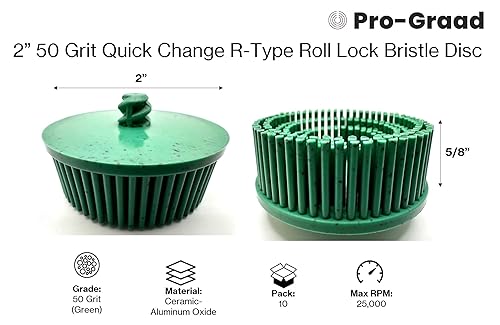Miniatura 61 de Paquete de 10 discos de cerdas abrasivas de óxido de aluminio y cerámica con bloqueo de rollo de cambio rápido, compatible con soportes Roloc, 10