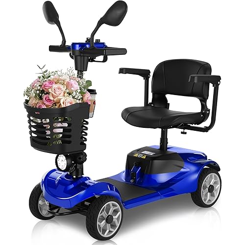 M1 15 Miles 4-Wheel Mobility Scooter for Adults/Seniors, 350W Powered Electric Wheelchair Device w/360WH Battery, 300LBS Capacity, Cup Holder, Compact&Portable for Elderly
