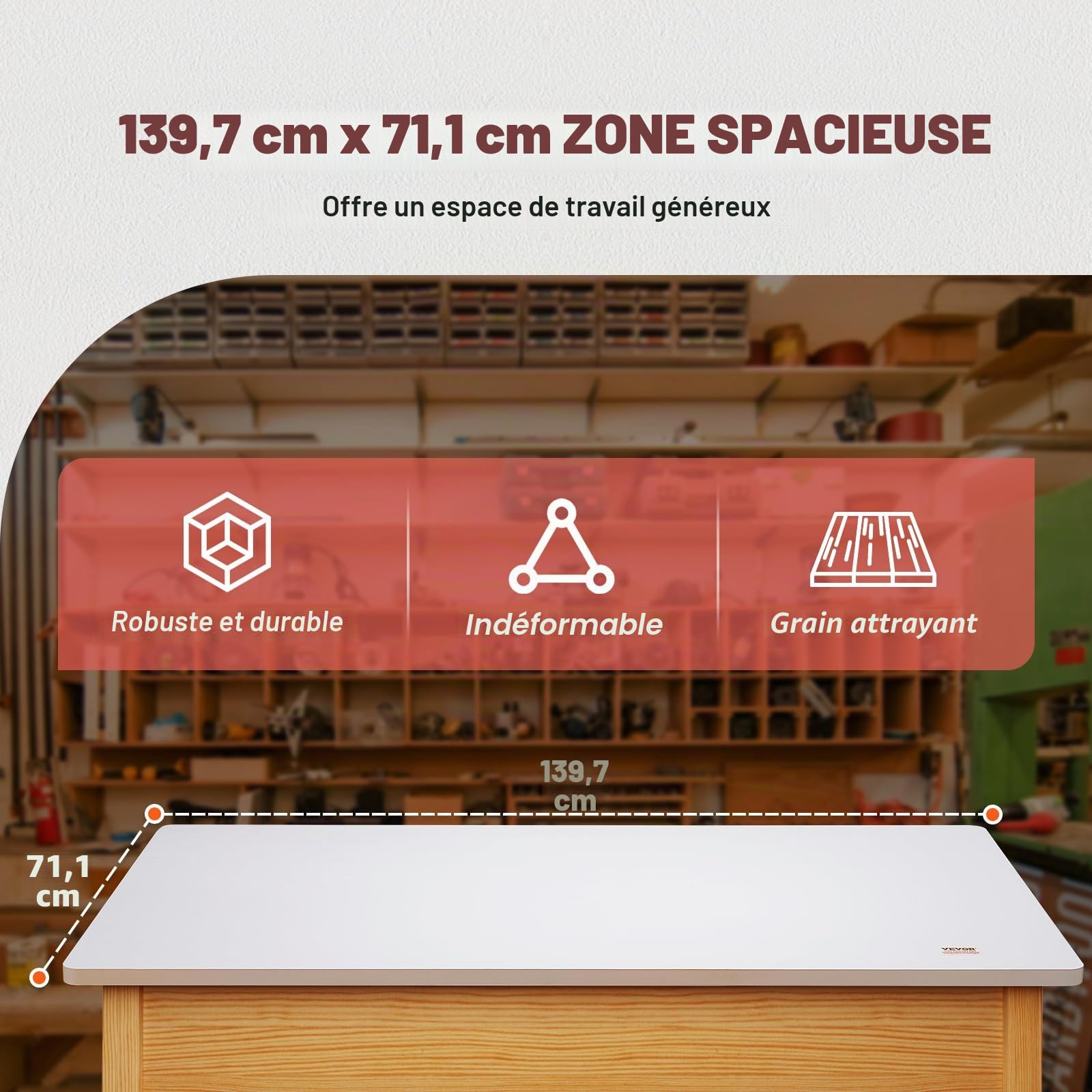 VEVOR Dessus de table, 139,7 x 71,1 x 2,5 cm, capacité de charge de 100 kg, bureau universel en panneau de particules pour bureau électrique réglable en hauteur, comptoir rectangulaire pour maison et